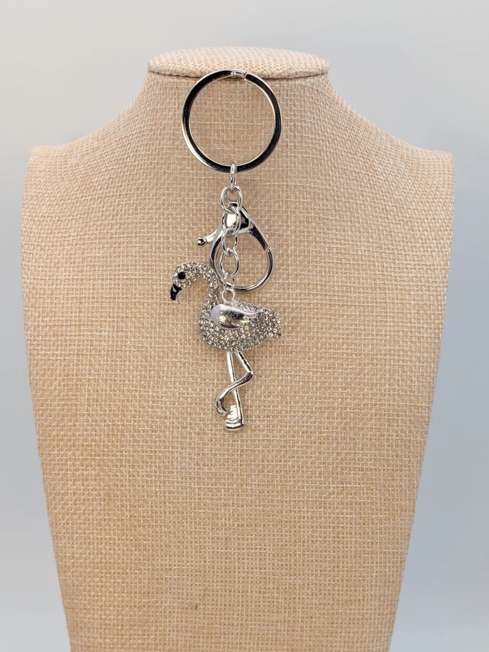 White Rhinestone Metal Flamingo Keychain Bag Charm